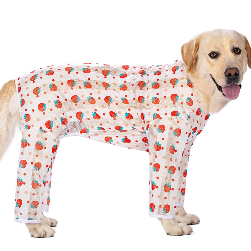 Kukaster Pet Dog Onesie for Large/Medium Breed Dogs - Anti-Shedding Dog Pajamas, Breathable Mesh Dog Recovery Suit for Post-Surgery, Anxiety Relief & Cold Protection (red Strawberry, Size #30) #30(40-52lb) red strawberry - PawsPlanet Australia