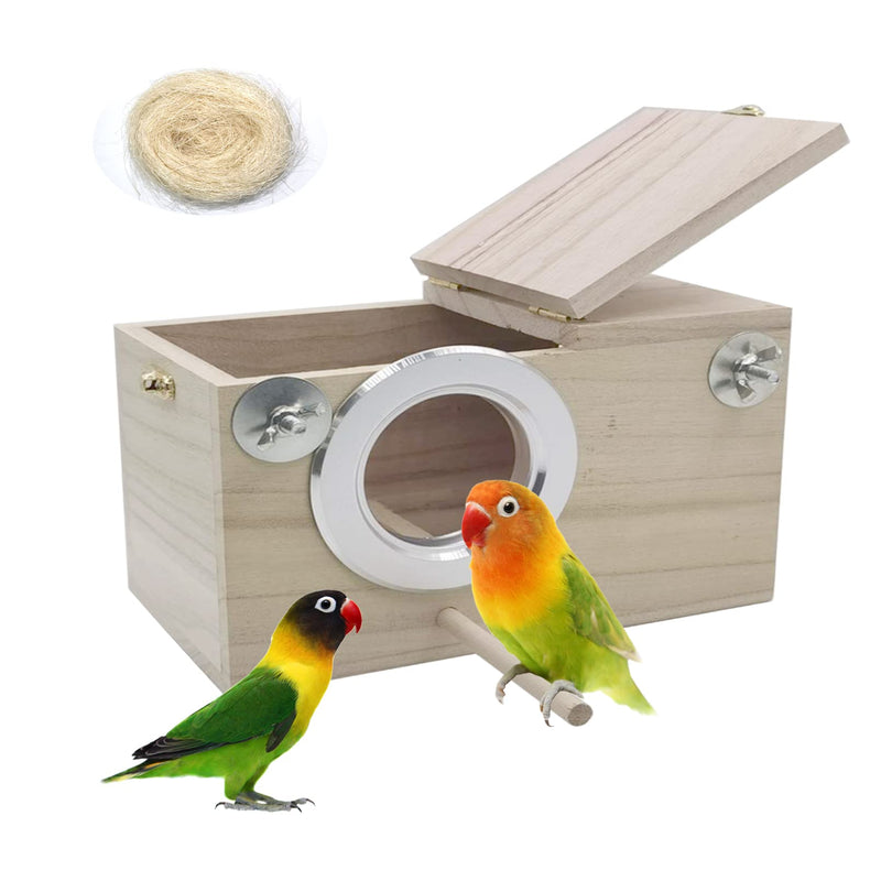 PINVNBY Parakeet Nesting Box Bird House Wood Breeding Box Parrots Mating Box for Lovebirds Budgie Finch Cockatoo Canary and Medium-Sized Birds(S) 【Wood】 Small - PawsPlanet Australia