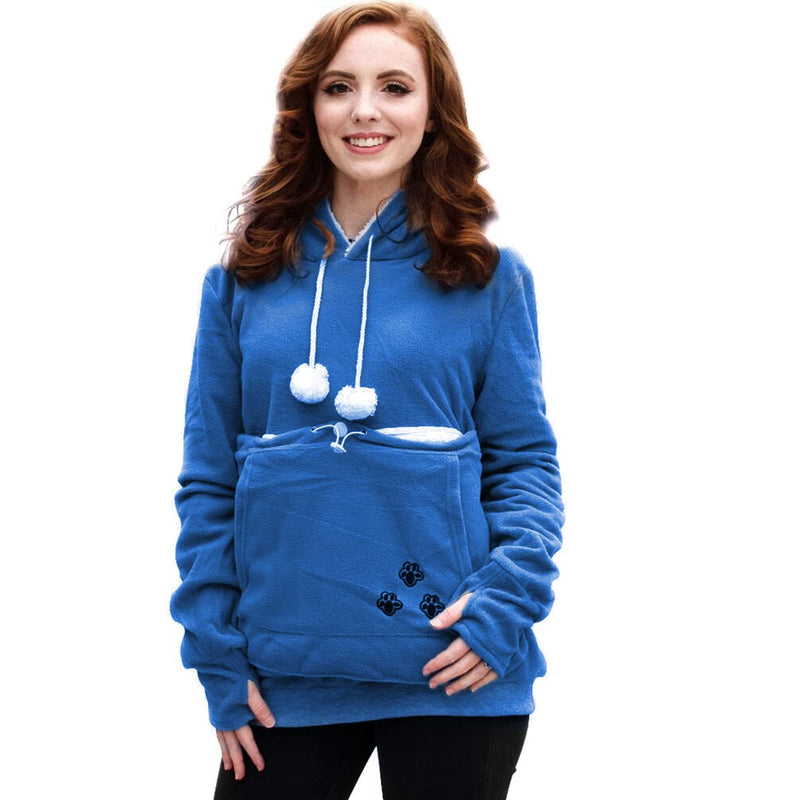 LINYUCHEN Cat Dog Pouch Hoodie Puppy Kitten Large Pocket Carriers Pullover- Fleece Sweatshirt with Soft Pet Pouch for women Blue Medium - PawsPlanet Australia