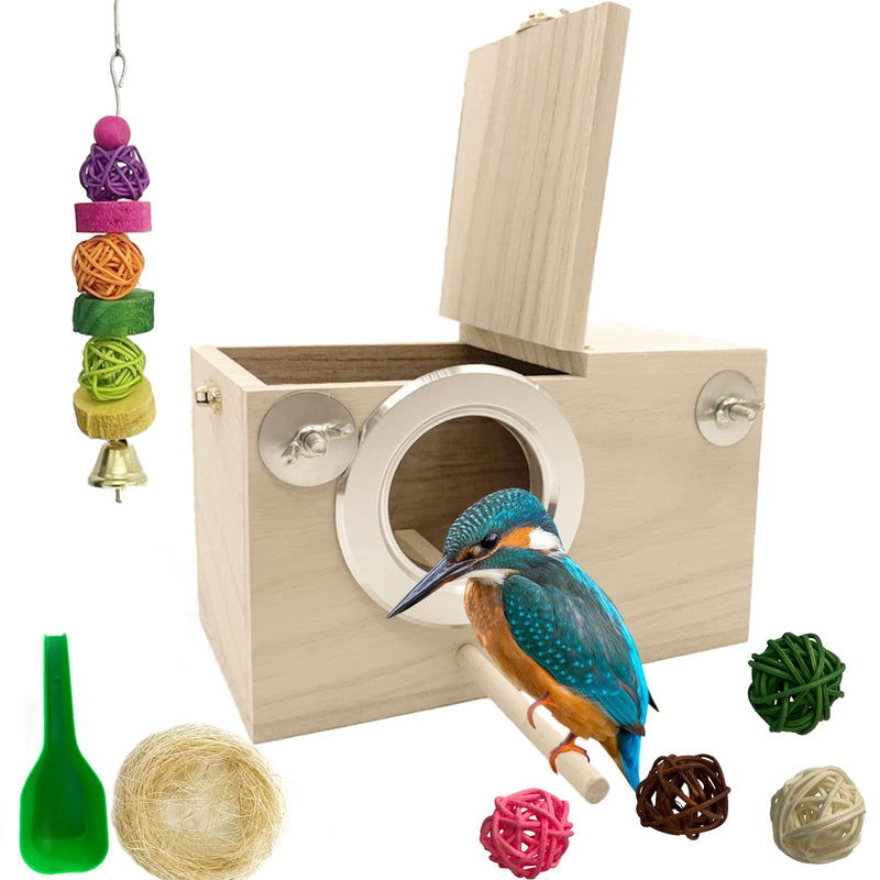 MUYG Parakeet Breeding Box Birds Natural Wooden House Lovebird Nesting Mating Box 7Pcs Bird Supplies for Cockatiel Finch Canary Budgie Aviary (7.67×4.72x4.72 in) - PawsPlanet Australia