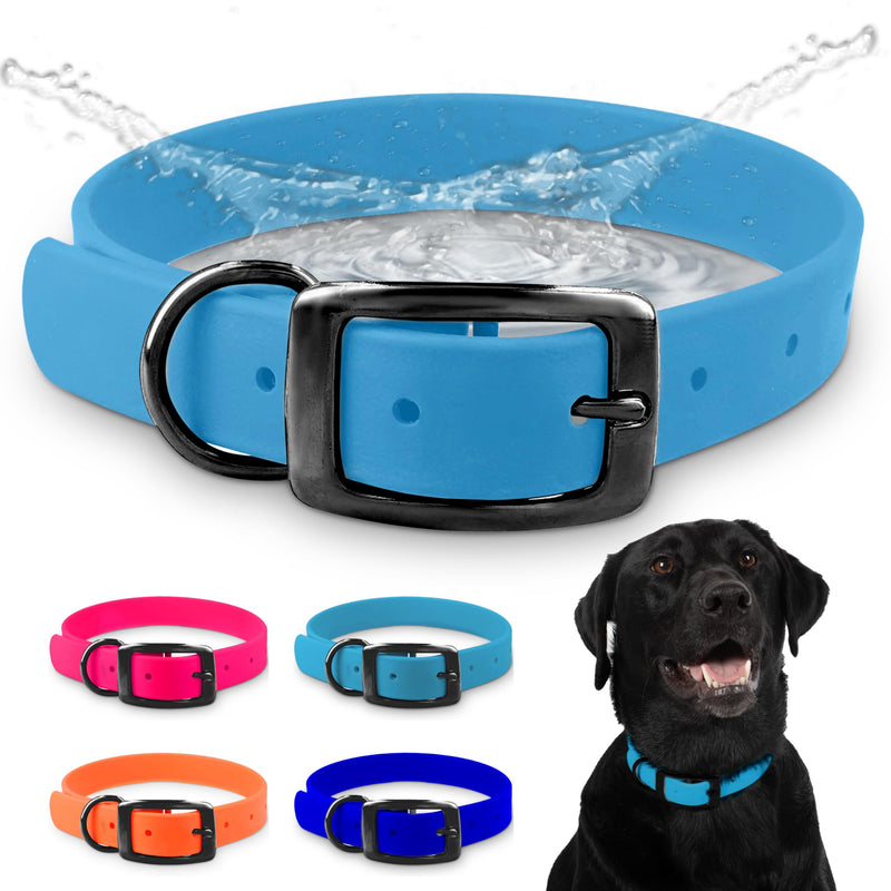 Waterproof Standard Dog Collar with Black Hardware Double Buckle & D Ring with Matching 5' Leash Combo Small Black Harware Light Blue