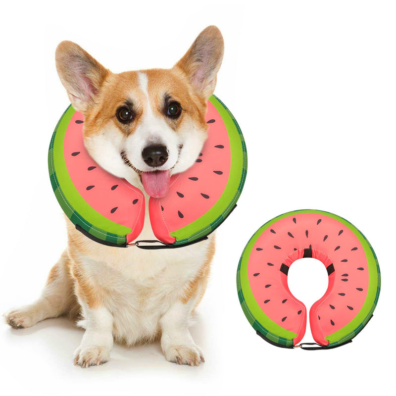 Dog Cone Collar for Small Medium Large Dogs for After Surgery, Pet Inflatable Neck Donut Collar Soft Protective Recovery Cone for Dogs and Cats - Alternative E Collar Does not Block Vision - Pink,S Watermelon S-Neck:8"-11" - PawsPlanet Australia