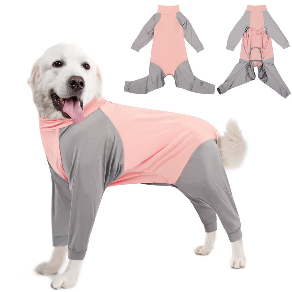 KOESON Dog Recovery Suit, Dog Onesie for Surgery Anti Licking Dog Surgical Recovery Suit for Abdominal Wound, Long Sleeve Dog Jumpsuit for Medium & Large Breeds X-Large Pink