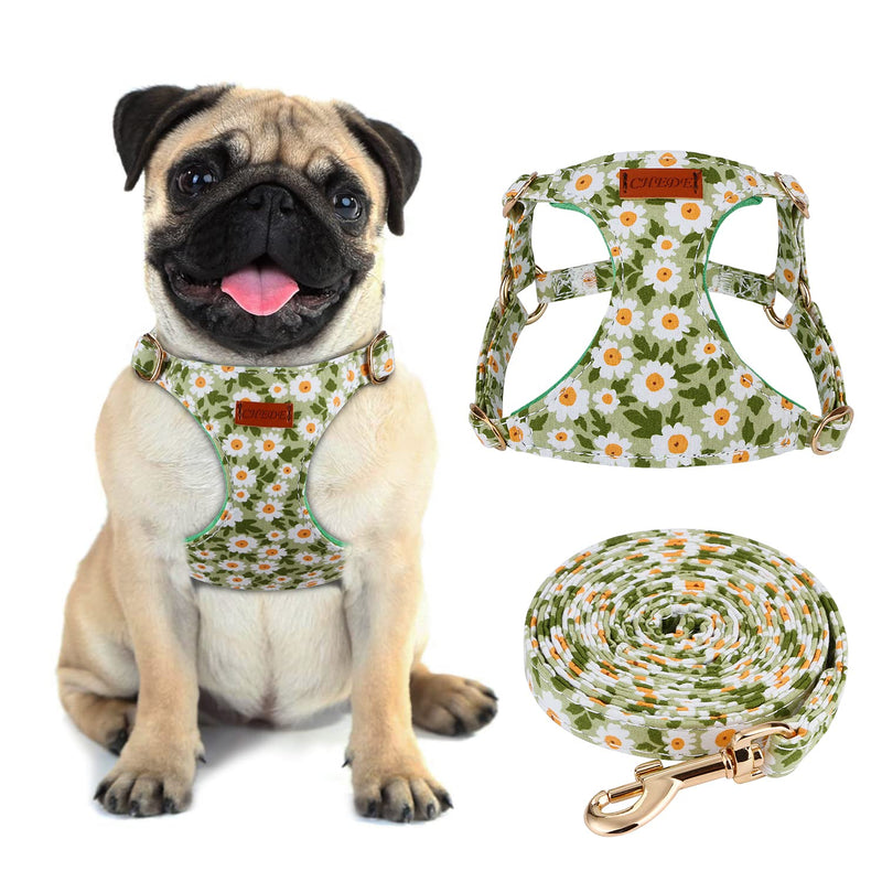 CHEDE No Pull Floral Pattern Dog Harness- Lightweight and Soft, Adjustable Small Dog Harness and Leash Set, with Dog Leash, Suitable for Puppy Small and Medium-Sized Dog (M, Green Daisy) - PawsPlanet Australia