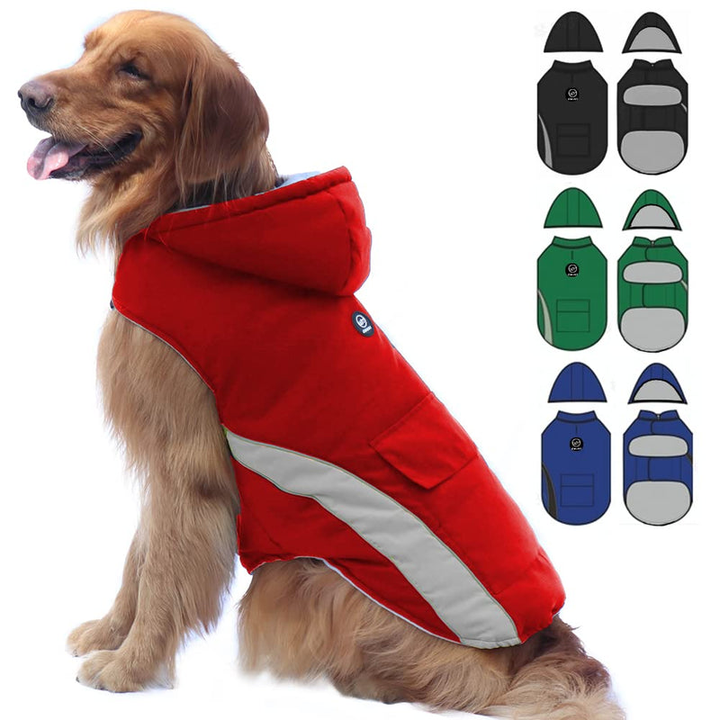 EMUST Dog Winter Coats, Waterproof Dog Winter Jackets with Detachable Hat, Warm Dogs Winter Clothes with Pocket, Cozy Dog Coats for Small/Medium/Large Dogs S Red - PawsPlanet Australia