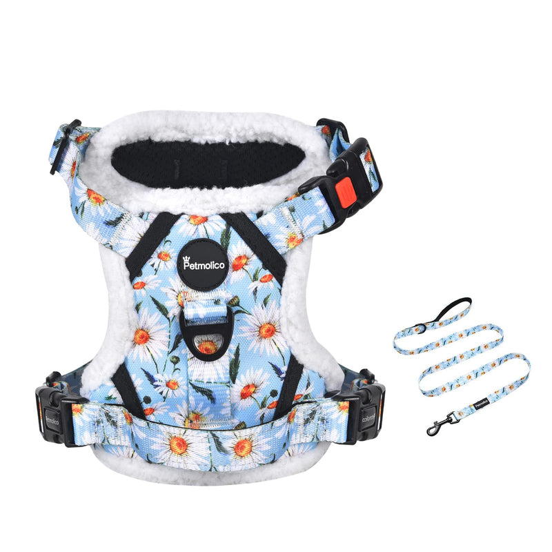 Petmolico Floral Dog Harness and Leash, No Pull Fleece Dog Harness with 2 Leash Clips and Easy Control Handle for Small Dogs, Small Daisy - PawsPlanet Australia