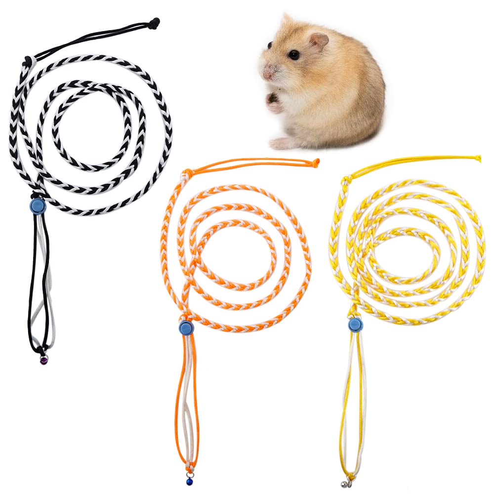 3 Pack Adjustable Hamster Leash Harness with Bell for Lead Walking Pet Hamster Gerbil Rat Mouse Harness (Colors May Vary)