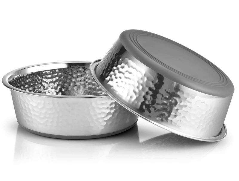 2 Pack Hammered Stainless Steel Dog Bowls, Premium Metal Dog Bowls with Non Slip Rubber Bottom, Dishwasher Safe, Easy to Clean, 4 Cup, Gray Bottom 4-Cup Hammered, Gray - PawsPlanet Australia