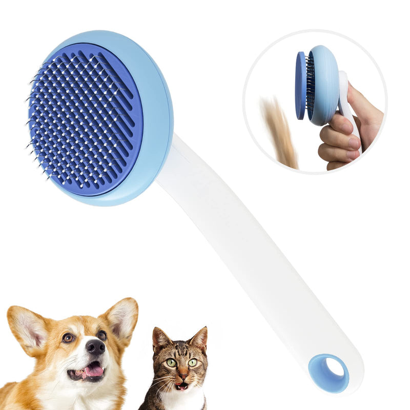 Self-Cleaning Slicker Brush for Pet Grooming: Removes Tangles, Loose Undercoat & Mats from Cats & Dogs (Blue) Blue - PawsPlanet Australia