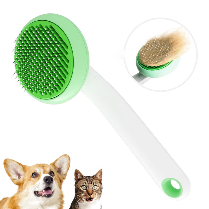 Self-Cleaning Cat Brush for Shedding & Pet Grooming - Effortlessly Removes Tangles, Loose Undercoat, and Mats for Cats & Dogs (Green) Green