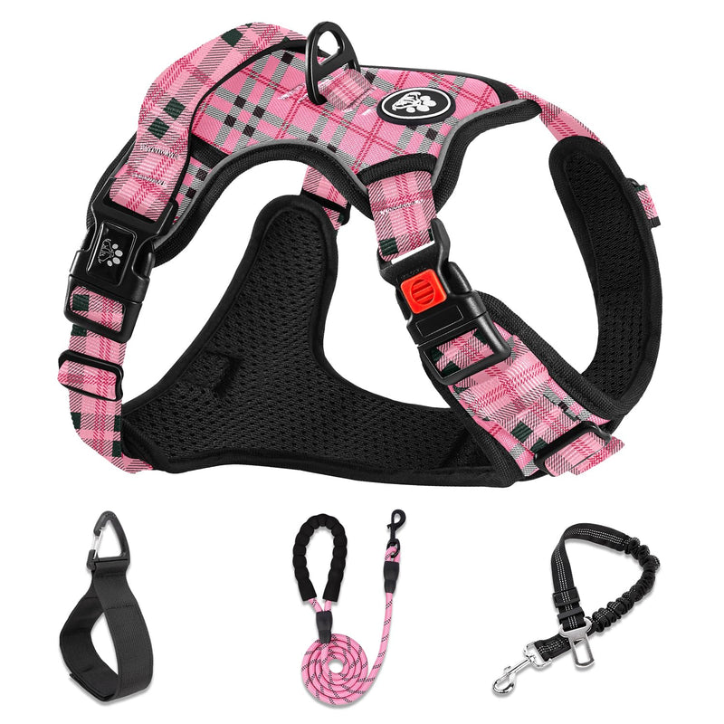 NESTROAD No Pull Dog Harness with Leash, Reflective No Choke Pet Vest Harness,Adjustable Soft Padded Dog Harness with Easy Control Handle for Medium Dogs(Checkered Pink,Medium) ?M?neck 13-17" chest 17-25" Checkered Pink - PawsPlanet Australia