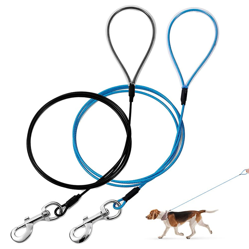 Chew Proof Dog Leash,6FT Metal Cable Lead,Heavy Duty Leash Made of Coated Wire Rope,Chew Resistant,Great for Large Dogs and Teething Puppies,Dog Chains(Black+Blue, 2 Pack) Black+Blue - PawsPlanet Australia