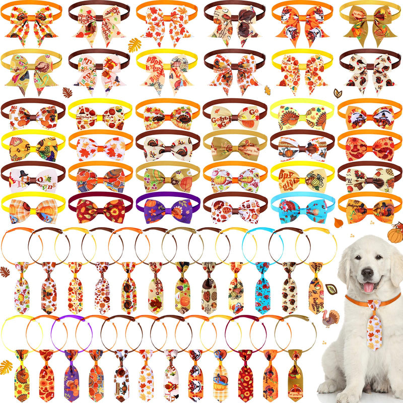 Sadnyy 60 Pcs Fall Dog Bows Bulk Thanksgiving Dog Collars Adjustable Turkey Pumpkin Puppy Bowtie Collar Includes 24 Pet Neck Ties and 24 Bowties 12 Pet Bowknot Set for Grooming Decor Maple Leaves - PawsPlanet Australia