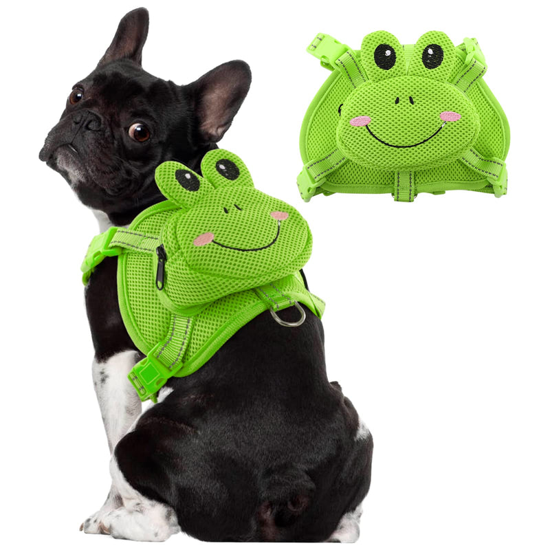 Dog Harness with Backpack, Adjustable Dog Backpack Harness for Small Medium Dogs, No-Pull Breathable Backpacks for Dogs to Wear, for Traveling, Hiking, Camping, Training, Green Frog L Large - PawsPlanet Australia