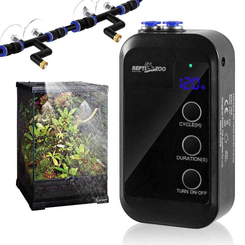 REPTI ZOO Reptile Humidifier, Mini Automatic Misting System for Reptile Terrariums, Rainforest Spray System with Adjustable Spray Nozzles Black - PawsPlanet Australia