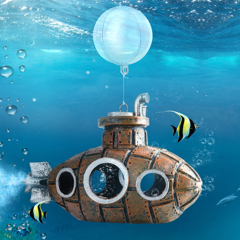 Floating Fish Tank Decoration, Little Cute Retro Submarine Aquarium Decoration with Two Float Balls , Resinous Fish Tank Accessorie, Safe Fish Toy for Betta Cichlid Goldfish Shrimps Hermit Crabs Floating submarine 4.9'' - PawsPlanet Australia