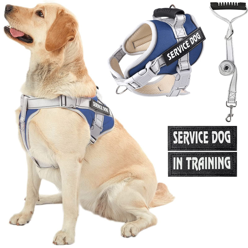 Service Dog Vest Harness, No Pull in Trainning Dog Harnesses with Handle & 5ft Dog Leash, Adjustable and Reflective No Chock for Small Medum Large Pets Walking and Running(Dark Blue, XL) X-Large Dark Blue - PawsPlanet Australia