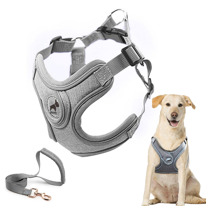 Dog Harness with Leash Set, No Pull Adjustable Step in Dog Collars Harness with Breathable Padded Vest Harness for Small Medium Large Dogs Training and Running(L, Gray) L - PawsPlanet Australia