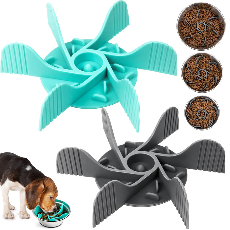 2 Pcs Dog Bowl Slow Feeder Insert, Cuttable Slow Feeder Dog Bowl Insert with Strong Suction Cups, Cat Dog Feeding Supplies, Slow Feeder for Most Dogs Bowl or Dogs Dish 2 PCS Gray + Blue - PawsPlanet Australia