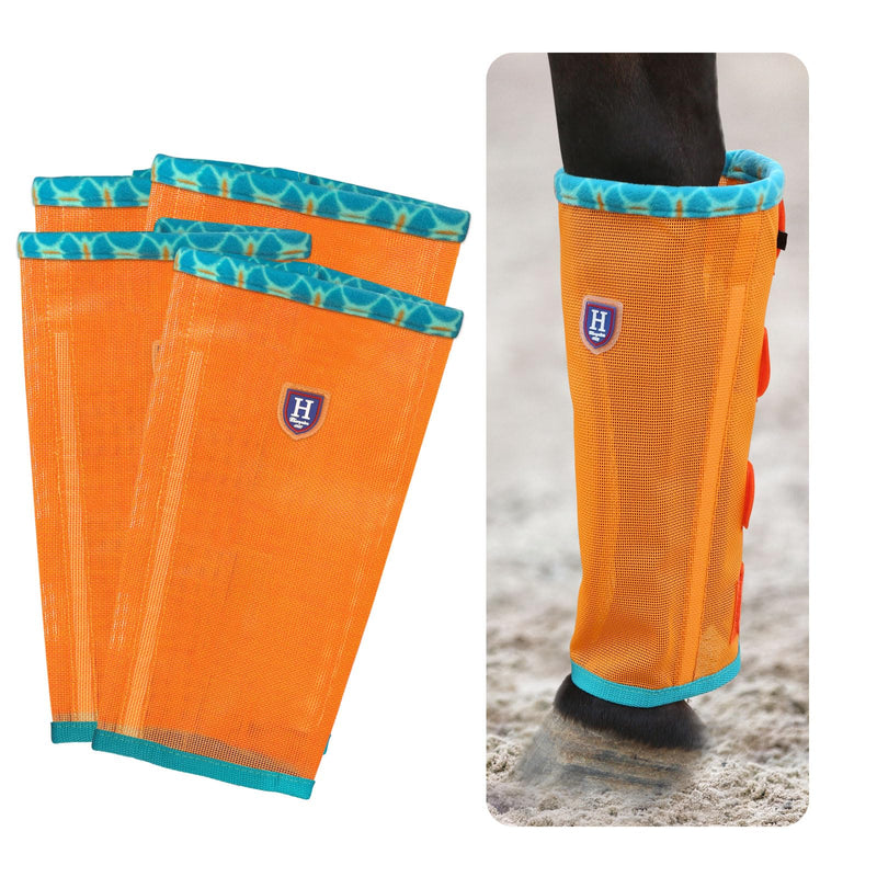 Fine Mesh Fly Boots Loose Fitting & Non-Slip Horse Fly Leggings Fleece Air Flow (Set of 4) Soft Orange Medium - PawsPlanet Australia