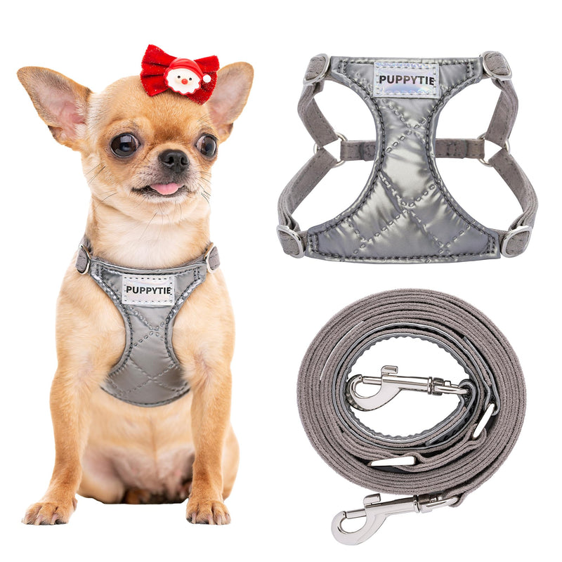 Puppytie No Pull xs Dog Harness with Multifunction Dog Leash,Soft Adjustable No Choke Escape Proof Pet Harness Vest,Glossy Grey,XXS Xmas-Grey XXS(2.2-6lb）