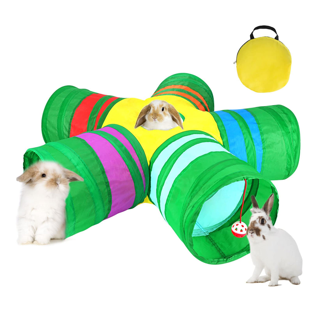 BWOGUE Rabbit Tunnels for Indoor Bunnies, Bunny Tunnels 5 Way Collapsible Small Animal Tunnels and Tubes with Play Ball Bunny Toys for Rabbits Guinea Pigs Kitten Puppy