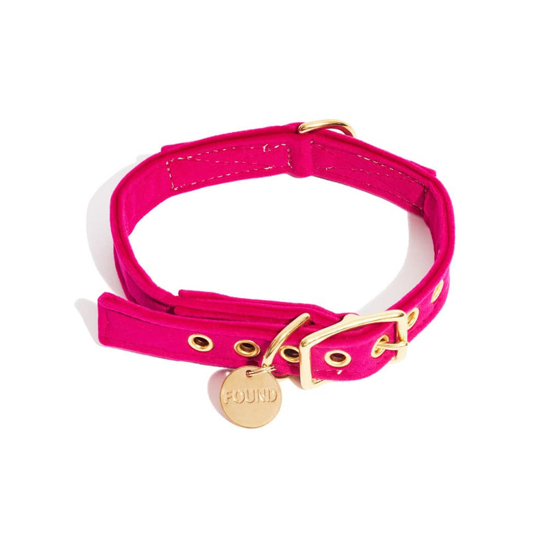 Found My Animal-The Original Pink Washable Velvet Cat & Dog Collar-(Small)-Adjustable, Solid Brass Pin Buckle-Heavy Duty Dog Training Collar- Handcrafted Velvet Pet Collar-Made in USA Small - PawsPlanet Australia