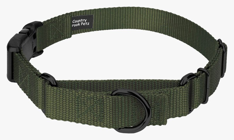 Country Brook Petz Heavy Duty Nylon Adjustable Martingale Dog Collar with Deluxe Buckle for Small Medium Large Breeds - 30+ Vibrant Color Options (1 Inch, Medium, Dark Olive Drab) Medium (Pack of 1) - PawsPlanet Australia