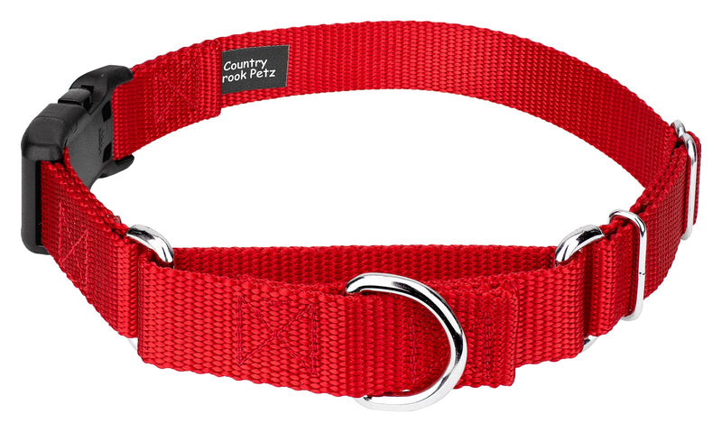 Country Brook Petz Heavy Duty Nylon Adjustable Martingale Dog Collar with Deluxe Buckle for Small Medium Large Breeds - 30+ Vibrant Color Options (5/8 Inch, Extra Small, Bright Red) Extra Small (Pack of 1) - PawsPlanet Australia