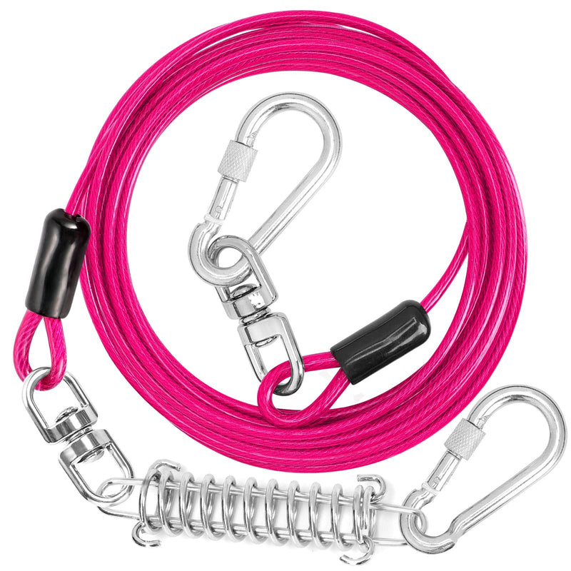 jenico Dog Tie Out Cable, 10/15/20/30/40/50/70/100/150FT Dog Runner Cable with Swivel Hook and Shock Spring, Dog Leash Run Tether for Yard Outdoor and Camping,for Small to Medium Pets Up to 500 LBS Pink 10FT - PawsPlanet Australia