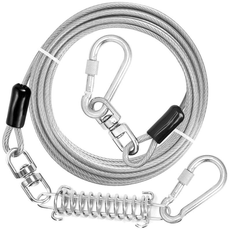 jenico Dog Tie Out Cable, 10/15/20/30/40/50/70/100/150FT Dog Runner Cable with Swivel Hook and Shock Spring, Dog Leash Run Tether for Yard Outdoor and Camping,for Small to Medium Pets Up to 500 LBS White 10FT - PawsPlanet Australia