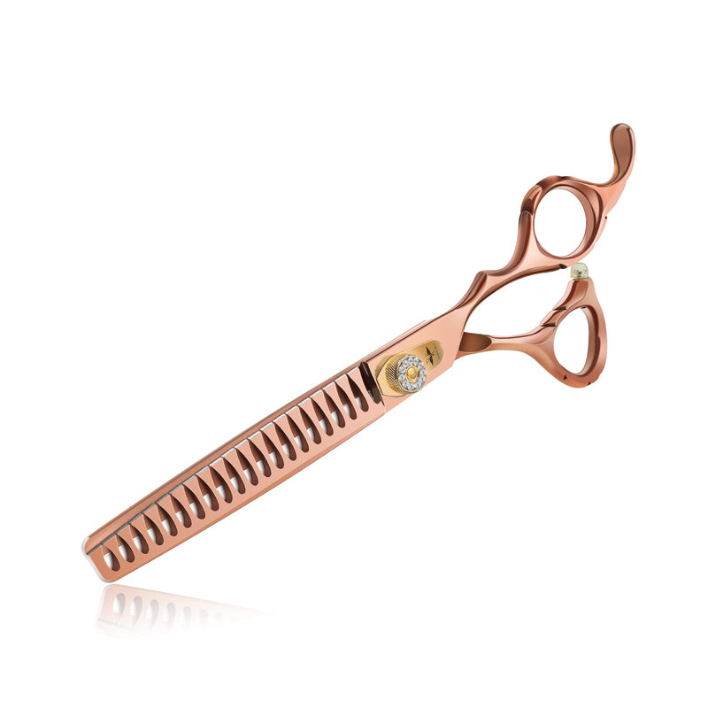 PURPLEBIRD 7 Inch 21-Teeth Chunkers Dog Grooming Scissors,Professional Safety Blunt Tip Trimming Shearing for Dogs Cats Japanese Stainless Steel Bronze 7in Chunker - PawsPlanet Australia
