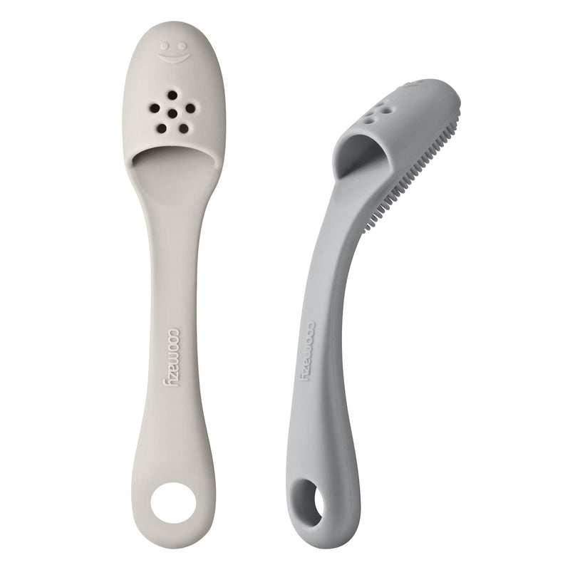 Coomazy Dog Finger Toothbrush, Dog Tooth Brushing Kit with Food Grade Silicone, Easily Clean Teeth Dirt, Suitable for Medium and Large Dogs, 2-Packs, Beige+Grey Grey+beige - PawsPlanet Australia
