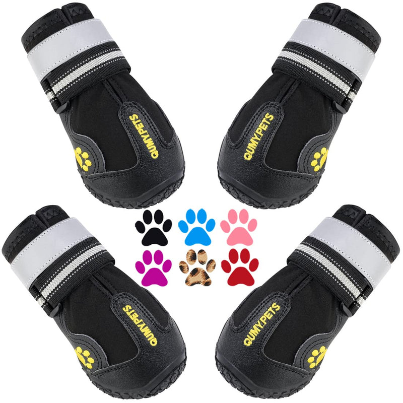 QUMY Dog Shoes for Large Dogs, Medium Dog Boots & Paw Protectors for Winter Snowy Day, Summer Hot Pavement, Water-Resistant in Rainy Weather, Outdoor Walking, Indoor Hardfloors Skid-Resistant Sole Black Size 8: 3.0''x3.3"(W*L) (Pack of 4)