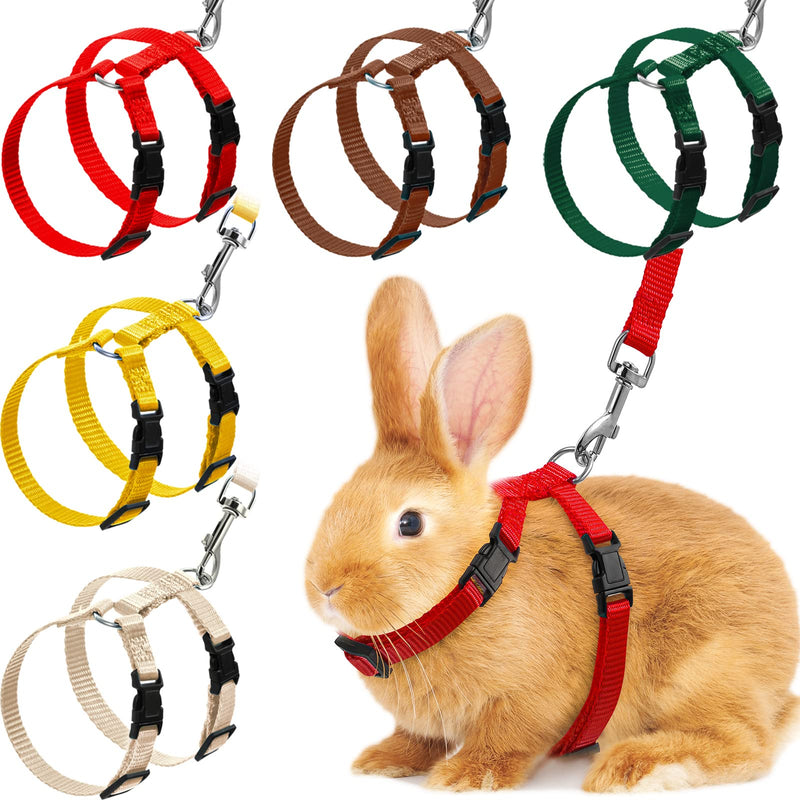 Outus 5 Pieces Adjustable Rabbit Harness and Leash Set Escape Proof Bunny Harness Vest for Pet Running Walk Jogging Leash Harness for Bunny Cat Puppy Kitten Ferret and Other Small Pet(Vivid Color) Vivid Color - PawsPlanet Australia