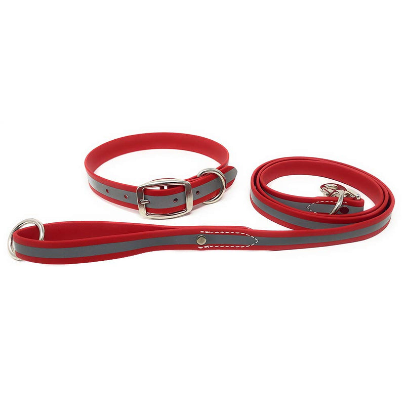 Regal Dog Products Large Red Reflective Dog Collar and Leash Set - Waterproof Biothane Dog Collar with Heavy Duty Double Buckle, D Ring & 5ft Leash - Other Size for Medium & Large Dog Large Collar and Leash - PawsPlanet Australia