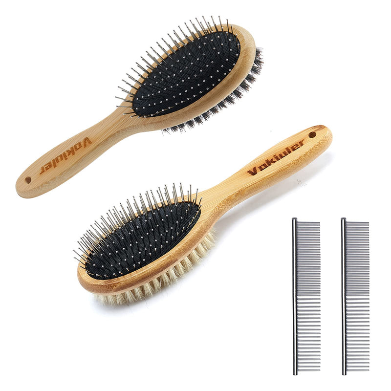 Dog Brush Cat Brush Double Sided Bristle and Pin Pet Brush for Dog Grooming, Real Boar Bristle Shedding Brush with Bamboo Handle for Long Short Hair, 2 Pack Dog Comb, Black+ White - PawsPlanet Australia