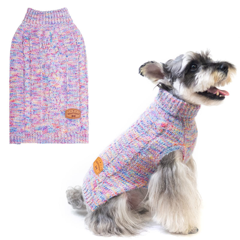 BEAUTYZOO Small Dog Sweater -Turtleneck Pullover Classic Cable Knit Fuzzy Winter Coat Dog Cold Weather Clothes for Small Medium Dogs Puppy Girl Boys(Rainbow Pink, S) S (Back: 12", Chest: 16", Neck: 10") Gradient Pink - PawsPlanet Australia
