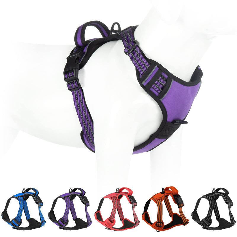 No Pull Dog Harness for Small Medium Large Dogs Adjustable Reflective Pet Vest with Front Clip Padded Harness for Dogs Easy Control Handle Best for Outdoor Training and Walking Purple M - PawsPlanet Australia