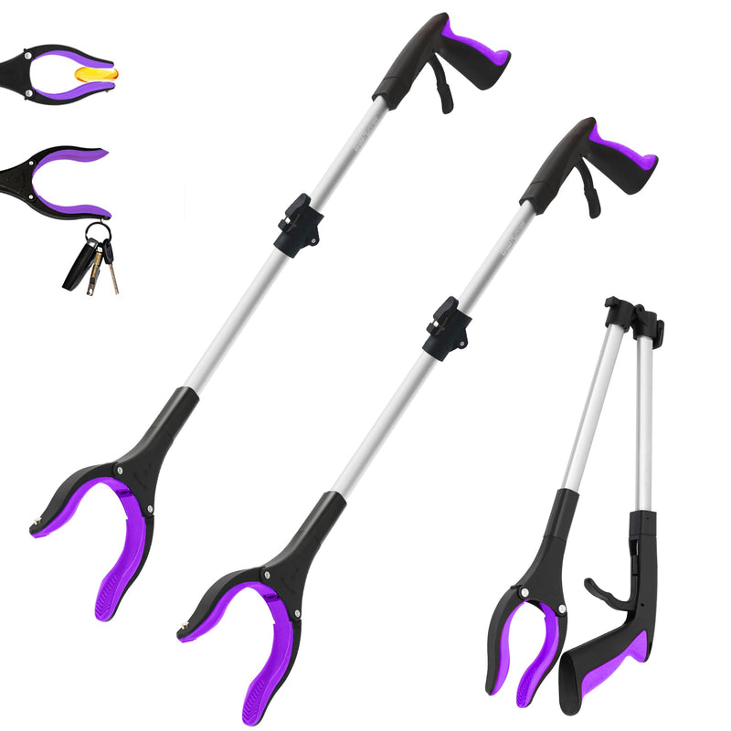 2 Pack 32 inch GrabRunner Heavy Duty(up to 10 lbs) Reacher Grabber Tool with Strong Magnetic (New Purple) Purple(pack of 2) - PawsPlanet Australia