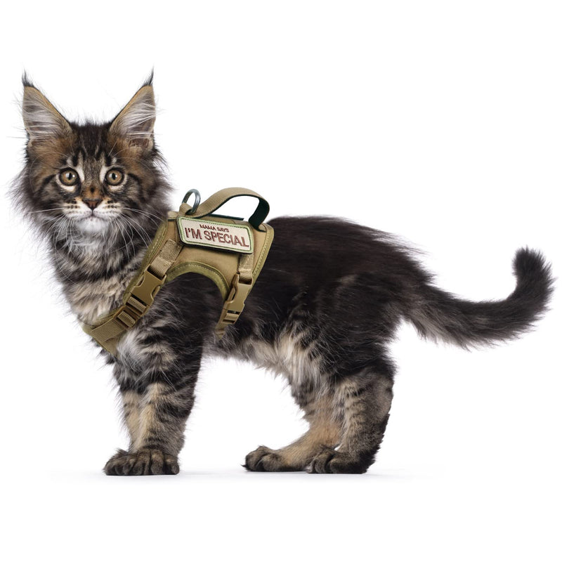 Tactical Cat Harness for Walking Escape Proof, Soft Mesh Adjustable Pet Vest Harness for Large Cat,Small Dog (Medium, Khaki) Medium
