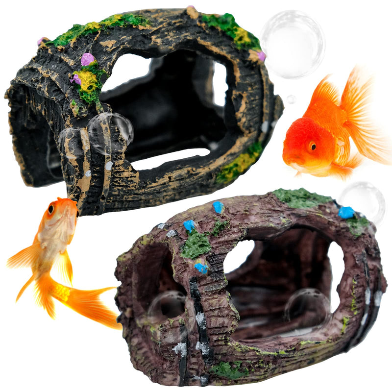 2 Pieces Broken Barrel Aquarium Decorations, Caves Hide Hut Fish Tank Ornaments, Shipwreck Theme Landscaping Hideouts Accessories - PawsPlanet Australia