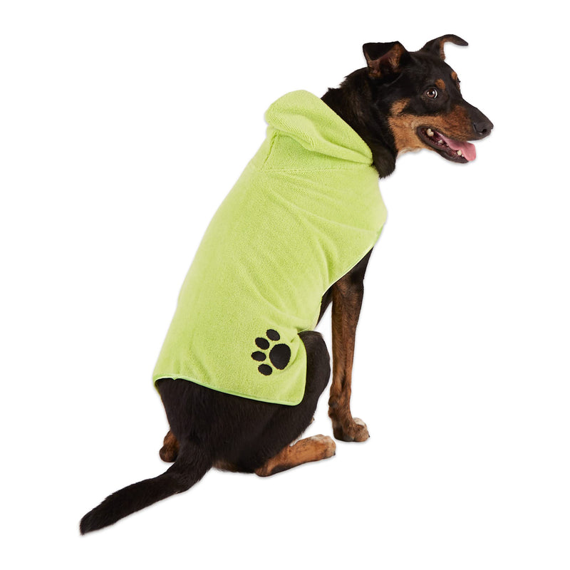 Bone Dry Pet Robe Collection, Embroidered Absorbent Microfiber Bath Robe with Adjustable Closure, for Dogs & Cats, Medium, Lettuce Green - PawsPlanet Australia