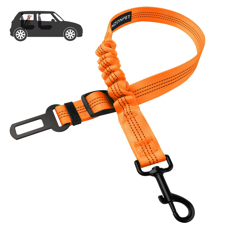 Nzonpet Dog Seat Belt, Retractable Dog Car Seatbelts, Safety Dog Seat Car Harness for Car Travel, Reflective Heavy Duty Pet Seat Belts w/Stainless Hook and Elastic Bungee Buffer-Orange Orange - PawsPlanet Australia