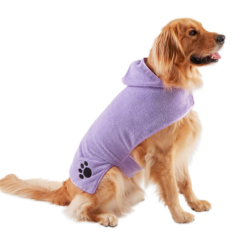 Bone Dry Pet Robe Collection, Embroidered Absorbent Microfiber Bath Robe with Adjustable Closure, for Dogs & Cats, Large, Lavender - PawsPlanet Australia