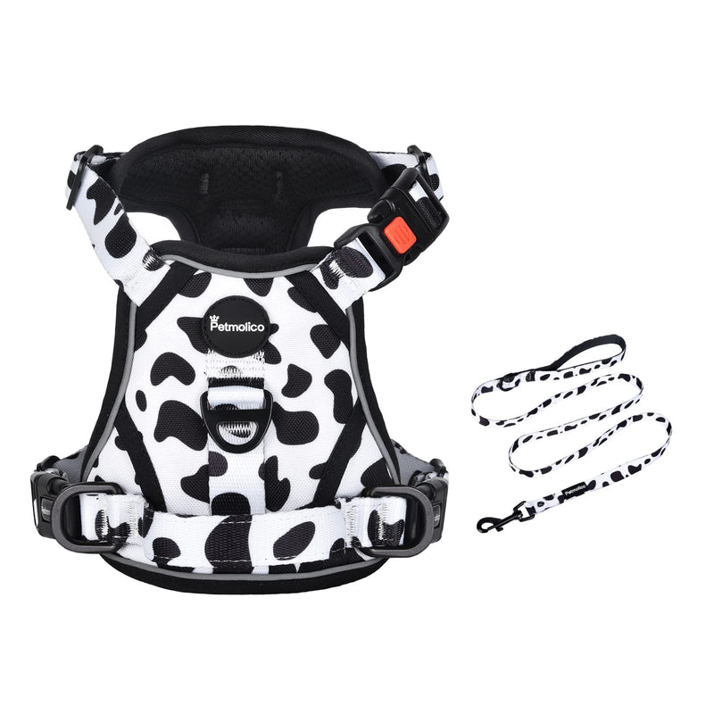 Petmolico No Pull Dog Harness and Leash Set, No Choke 4 Leash Attchments Easy Control Handle Soft Padded Reflective Vest Dog Harness for Large Dog Breed, Cow Pattern Large - PawsPlanet Australia