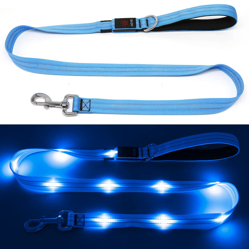 KOSKILL 4 Ft Led Dog Leash, Rechargeable Light Up Dog Leash Waterproof, Safety Glow in The Dark Dog Leash for Night Walking, Nylon Reflective Leashes with Padded Handle for Small Medium Large Pets Blue - PawsPlanet Australia