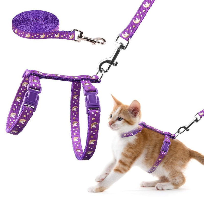 Cat Harness and Leash Set Gold Moons Soft Nylon Escape Proof Adjustable for Kittens Small Animals Glow in The Dark(Purple) Purple - PawsPlanet Australia