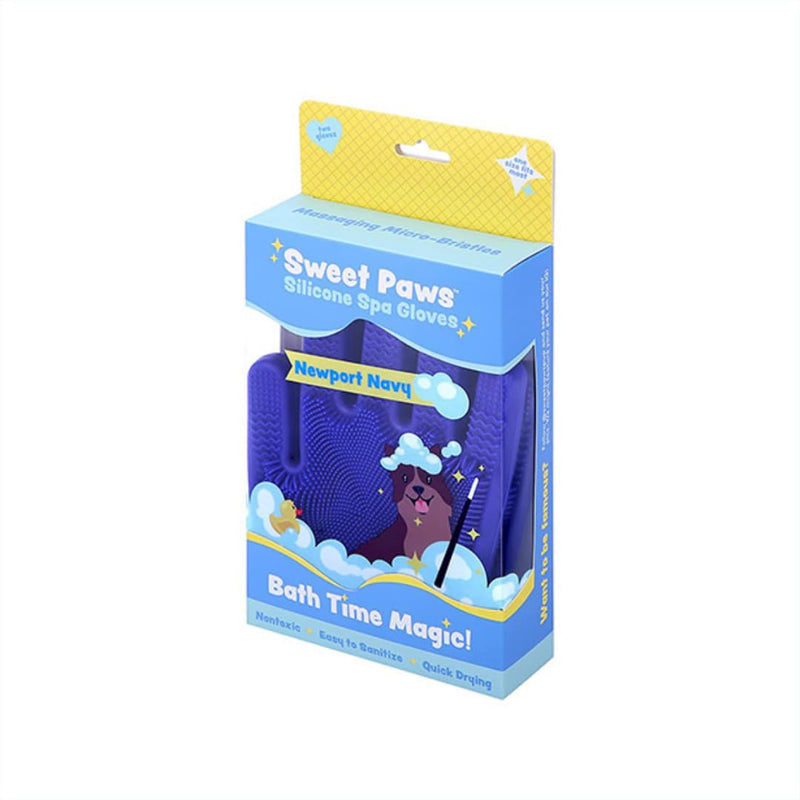 Sweet Paws Silicone Spa Dog & Cat Bathing & Grooming Gloves, 2 Count, Reversible, Nontoxic, & Easy to Clean, Thousands of Massaging Micro-bristles to Pamper your Pet - Newport Navy - PawsPlanet Australia
