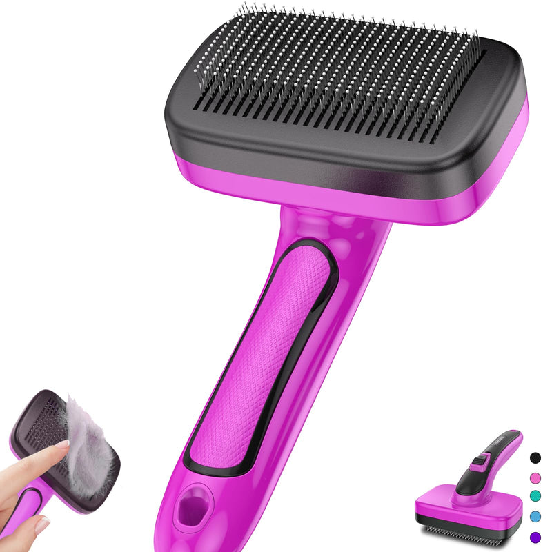 Dog Brush for Shedding, Self-Cleaning Slicker Brush, Perfect for Short & Long Haired Pets, Removes Mats, Tangles, Loose Fur, Gentle on Skin, Ideal for Small, Medium, Large Dogs. Pink - PawsPlanet Australia